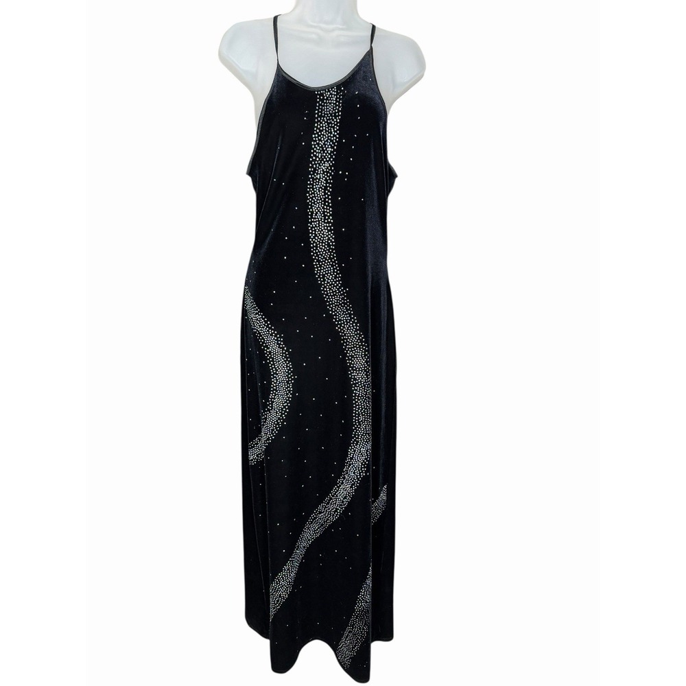 Jump Apparel Black Velvet Rhinestone Dress Y2K Grunge Goth Whimsigoth Evening 10